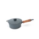 Ver imagem 3 de Panela Fundida Alumínio Batido 5 Peças Cabo de Madeira Tampa Fundida - Grafite