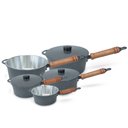 Ver imagem 1 de Panela Fundida Alumínio Batido 5 Peças Cabo de Madeira Tampa Fundida - Grafite