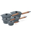 Ver imagem 2 de Panela Fundida Alumínio Batido 5 Peças Cabo de Madeira Tampa Fundida - Grafite