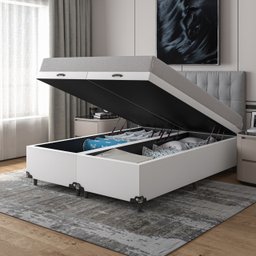 Cama Box Baú Queen Bipartido - 44x158x198cm - Couro Branco - 7