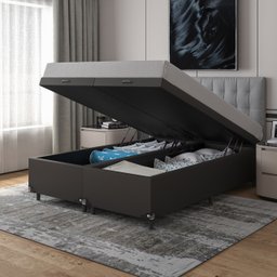 Cama Box Baú Queen Bipartido - 44x158x198cm - Couro Preto - 7