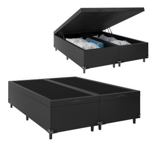 Cama Box Baú Queen Bipartido - 44x158x198cm - Couro Preto