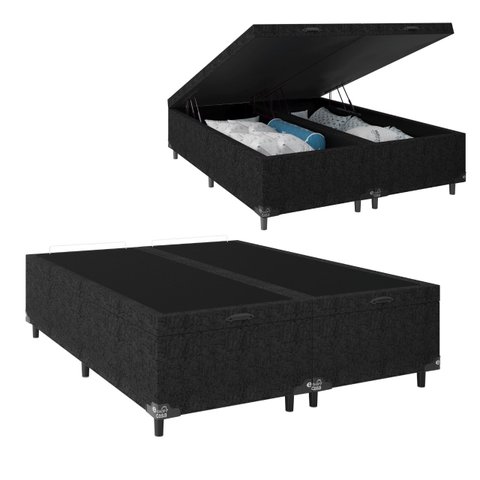 Cama Box Baú Queen Bipartido - 44x158x198cm - Suede Preto