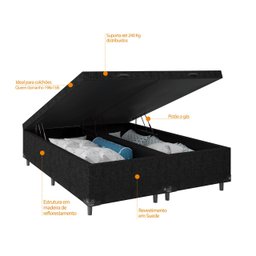 Cama Box Baú Queen Bipartido - 44x158x198cm - Suede Preto - 5