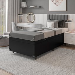 Cama Box Baú Solteiro - 44x88x188cm - Couro Preto - 6