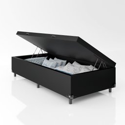 Cama Box Baú Solteiro - 44x88x188cm - Couro Preto - 3