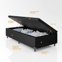 Cama Box Baú Solteiro - 44x88x188cm - Couro Preto - 5