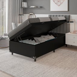 Cama Box Baú Solteiro - 44x88x188cm - Couro Preto - 7