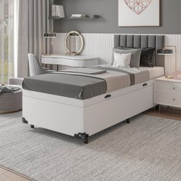 Cama Box Baú Solteiro - 44x88x188cm - Couro Branco - 6