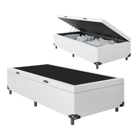 Cama Box Baú Solteiro - 44x88x188cm - Couro Branco