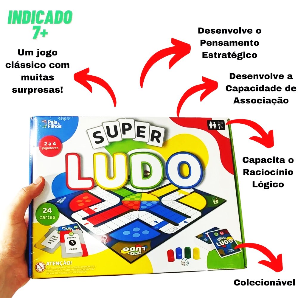 Jogo Ludo Com Tabuleiro De Madeira Mdf + 1 Dado E 16 Pinos