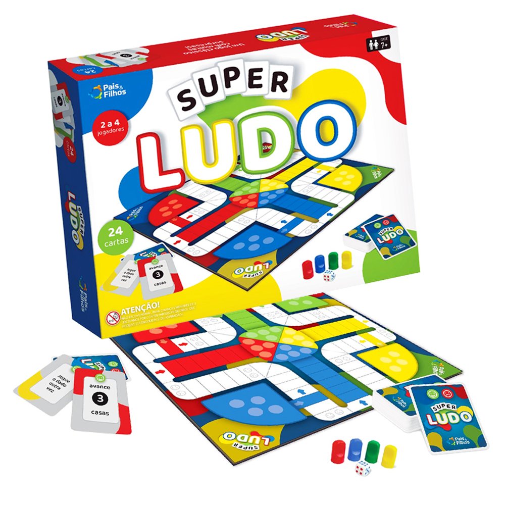 Super Ludo Clássico 27 Cartas 16 Pinos 1 Dado Pais & Filhos