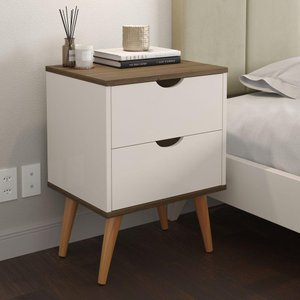 Mesa de Cabeceira Madri 2 Gavetas Off White com Canela