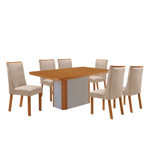 Mesa de Jantar Isadora Yasmin 180 cm Tampo MDF Canto Copo Laminado com 6 Cadeiras Moderna Mobília