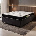 Ver imagem 1 de Cama Box com Baú Casal Colchão Espuma 138x188x50cm Polar Branco / Preto