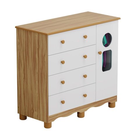 Comoda Infantil 1 Porta 4 Gavetas Tedy - Moveis Peroba Amendoa/branco