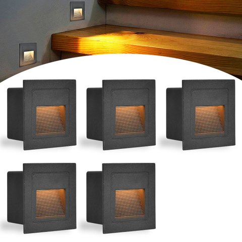 5 Balizador para Escada de Embutir Preto Externo Led Lup51