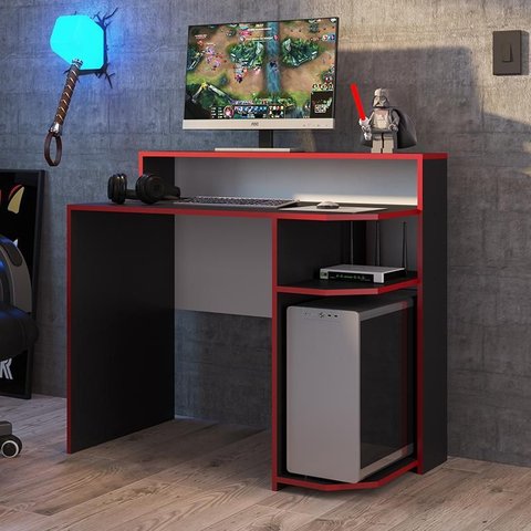 Mesa Gamer Escrivaninha 1m Preto e Vermelho Power MG1000 - Art In Móveis