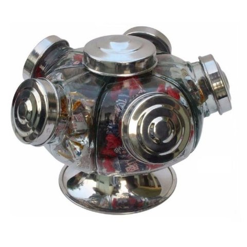 Baleiro Giratório de Vidro Alumínio 22cm 5 Gomos 1250 Ml