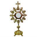 Ver imagem 1 de Ostensório Bronze Dourado Peça Sacra Eucarística Hóstia