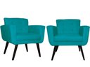 Ver imagem 1 de Kit 2 Poltronas Decorativa Geovana Suede Azul Tifany Pés Madeira Ms Decor