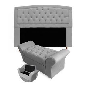 Kit Cabeceira Geovana + Calçadeira Baú Veneza Queen Size 160cm Suede - Ecotec Decor:Cinza