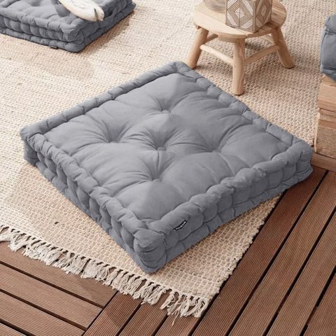 Almofada Futton Turco com Botão Veludo 55x55cm Cinza