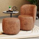 Ver imagem 2 de Poltrona Decorativa com Puff Orgânico Molly Couríssimo Caramelo - Desk Design