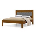 Ver imagem 1 de Cama de Casal de Madeira Castanho e Viena com Cabeceira Estofada Veludo Cinza