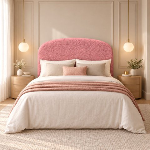 Cabeceira Queen 158cm Curva Estofada Bouclé Cama Box Fly:Rosa