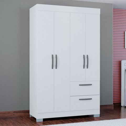 Guarda-roupa Solteiro Tóquio 4 Portas 2 Gavetas Branco - Poquema