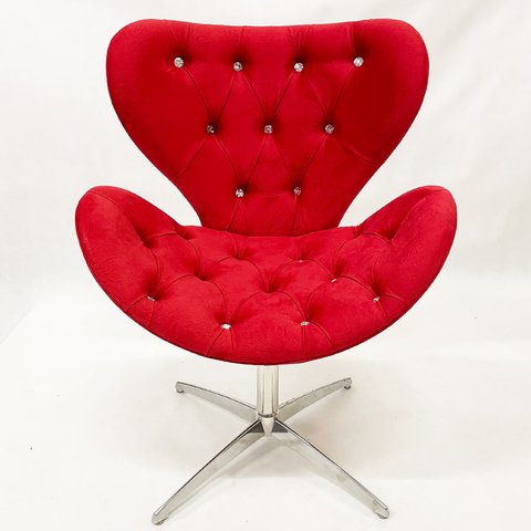 Poltrona Decorativa SWAN capitonê cor vermelho base alumínio giratória - Poltronas do Sul