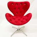 Ver imagem 1 de Poltrona Decorativa SWAN capitonê cor vermelho base alumínio giratória - Poltronas do Sul