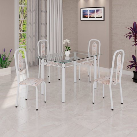 Conjunto para Sala de Jantar com 4 Cadeiras Lívia Branco/Bege