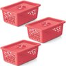 Kit 3 Caixas Cesto Organizador M com Tampa Empilhável 31x22cm Coral - 1