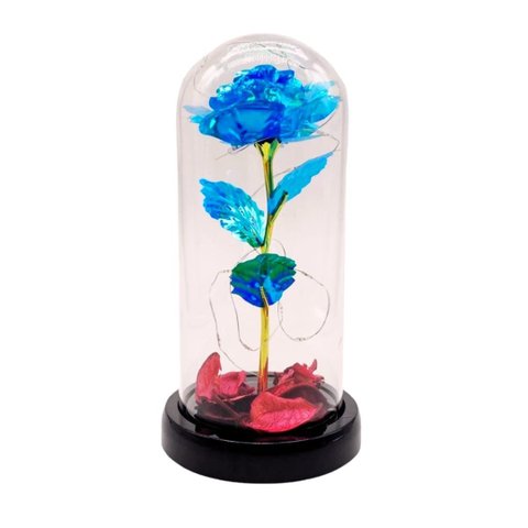 Luminária Rosa A Bela E A Fera Flores Dia Dos Namorados 22 cm Galáxia com Redoma de Vidro e Base de 