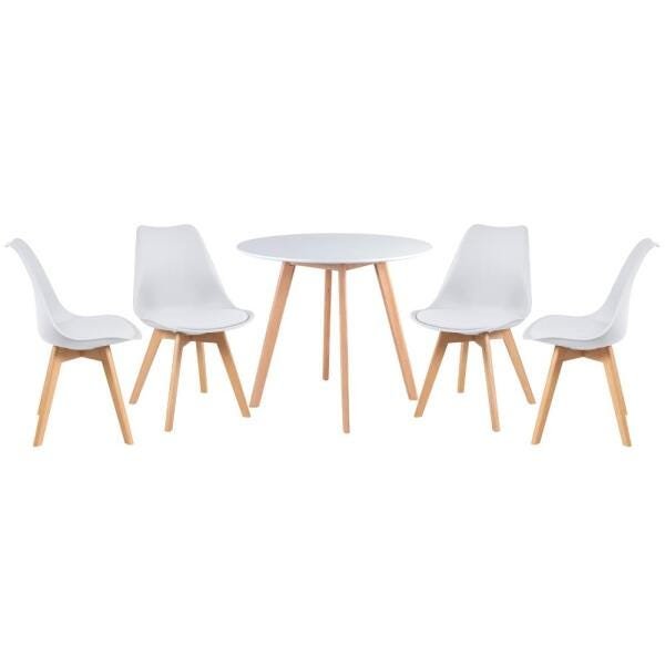 Conjunto de Mesa de Jantar Redonda 90cm Branco + 4 Cadeiras Estofadas Leda Branco - 1