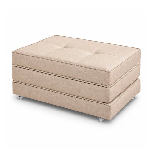 Puff Cama Dobravel Solteiro 90cm com Rodizios: Linho Nude