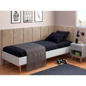 Cabeceira em L para Cama Box Solteiro Proteção Lateral Estofada - Caramelo Suede