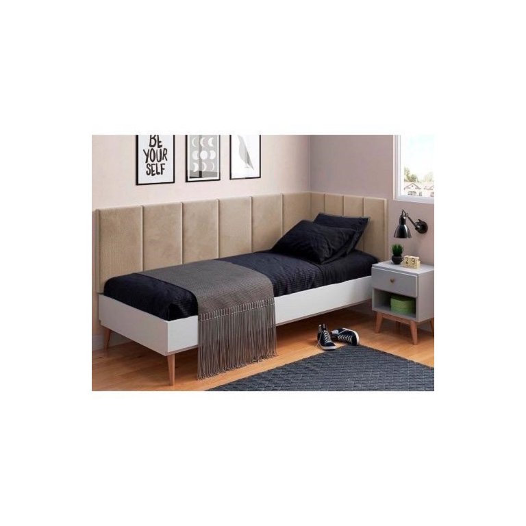Cabeceira em L para Cama Box Solteiro Proteção Lateral Estofada - Caramelo Suede