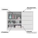 Ver imagem 3 de Cômoda Sapateira 4 Gavetas 2 Portas com Cabideiro Infantil Pérola Branca - Phoenix Baby
