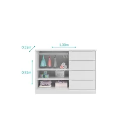 Cômoda Sapateira 4 Gavetas 2 Portas Com Cabideiro Infantil Pérola Branca - Phoenix Baby - 4