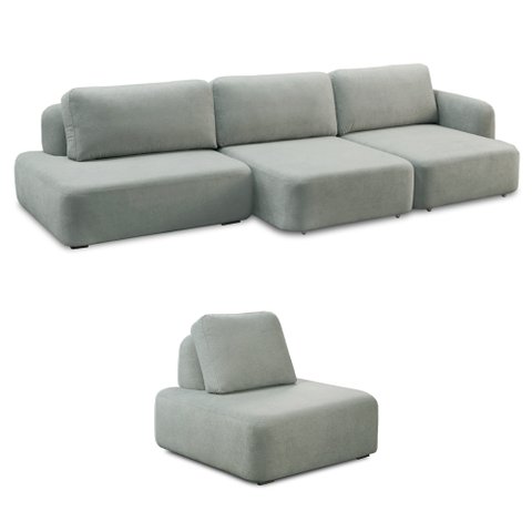 Conjunto Sala de Estar 1 Sofá Retrátil Modulado 342cm e 1 Poltrona Santiago Bouclê Cinza G89 - Gran