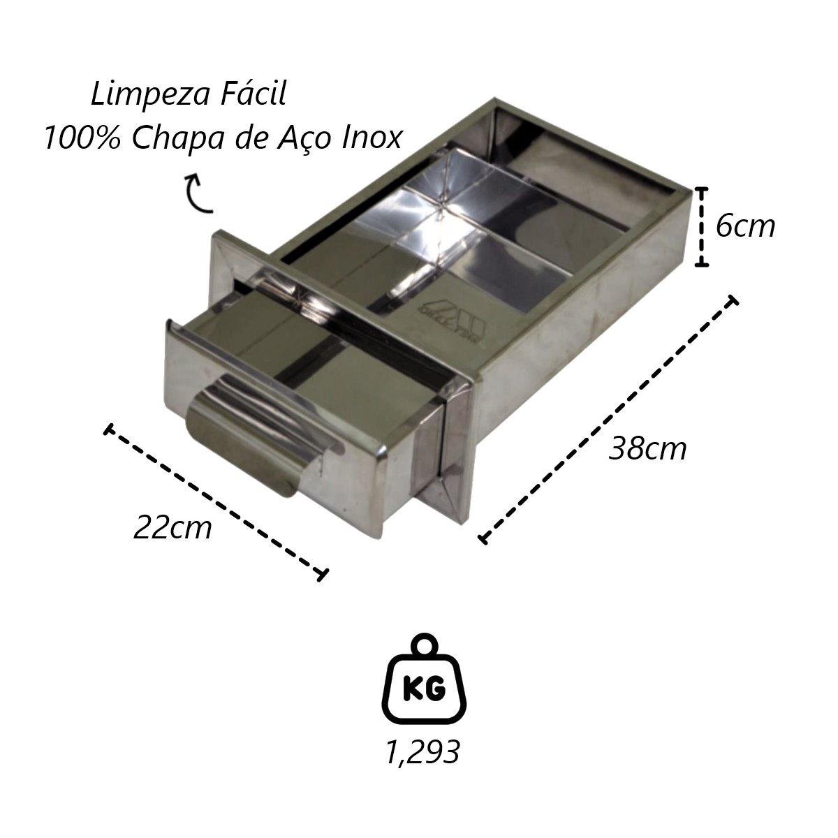 Gaveta Cinzeiro Lareira Chapa de Aço Inox Popular 38x22x6cm Metal Mig 676mtm - 2