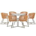 Ver imagem 1 de Mesa com 6 Cadeiras de Jantar Roma 120cm e Noronha em Alumínio Fendi Corda Náutica Estofado 3 Trama