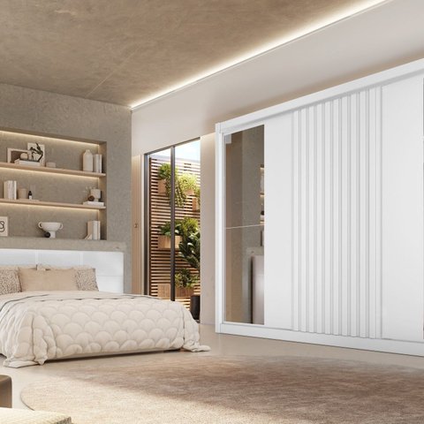 Guarda-Roupa com Espelho 3 Portas 6 Gavetas Vitória Branco