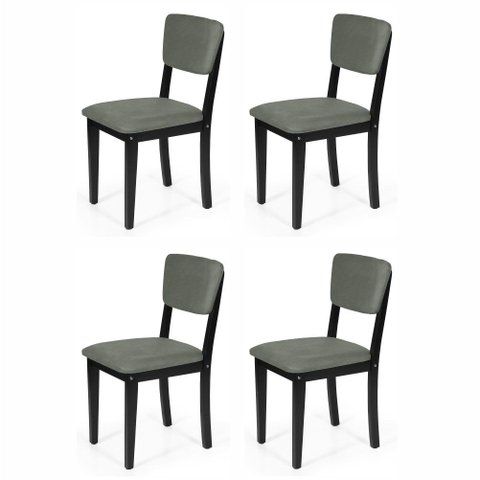 Kit 4 Cadeiras de Jantar Madeira Maciça Estofadas Ella Preto e Cinza - Straub Web