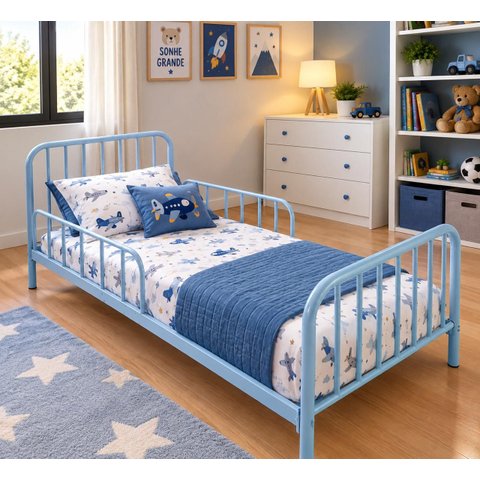 Cama Montessoriana Infantil com Colchão Cor Azul