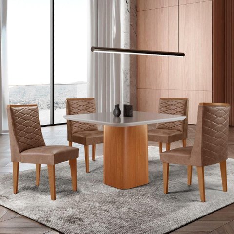 Mesa de Jantar Eloise 90cm Tampo Mdf 4 Cadeiras Moderna Tork /nat/off/serig. Off