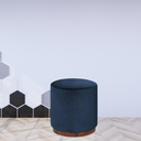 Ver imagem 2 de Puff Barcelona Decorativo com Veludo Azul e Base Madeira